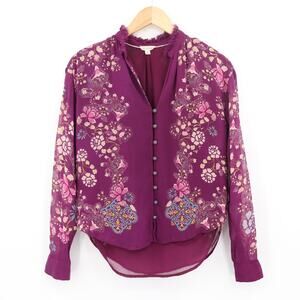 Anthropologie Pilcro Women's The Tavi Bottondown Blouse Purple Floral Sz S
